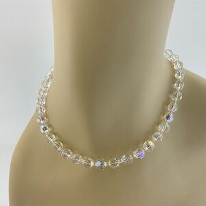 Aurora Borealis Clear Crystal Choker, Rivière, 15” Long + 2”, Max Sparkle, Glam